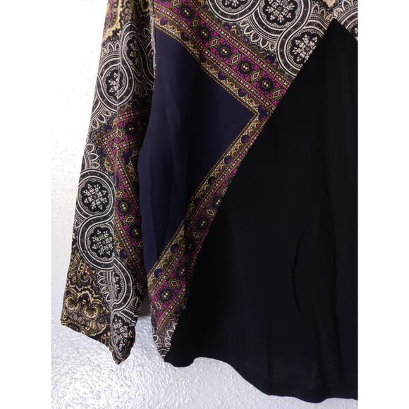 Anthropologie Kachel Black & Tan Boho Mixed Print Peasant Top Size 4 - Picture 6 of 7